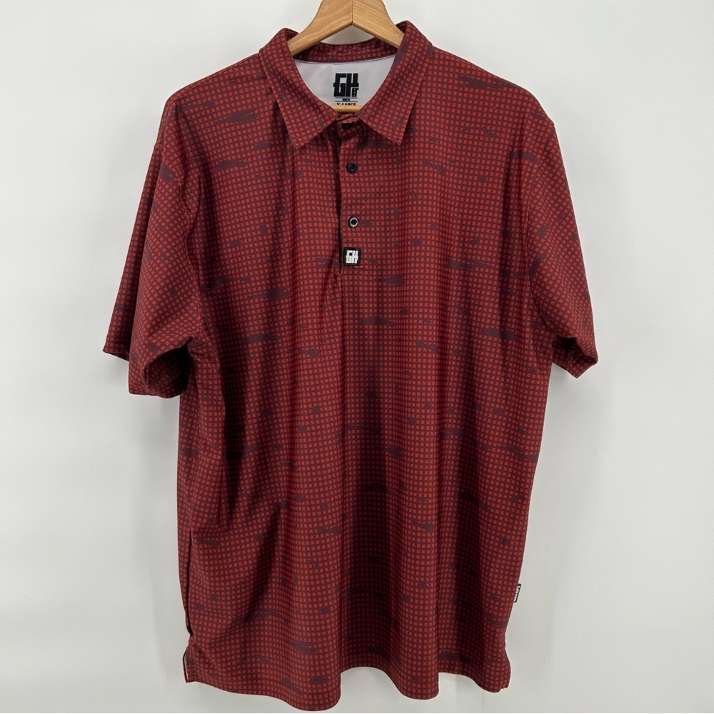 Greater Half GH Polo Mens XL Red Geometric Digital Camo Golf Shirt MMXVI Wicking